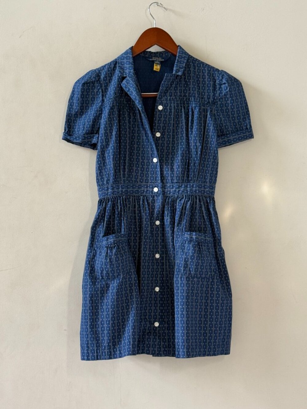 Polo Ralph Lauren Girls Size 12 Blue Print Button Front Shirt Dress